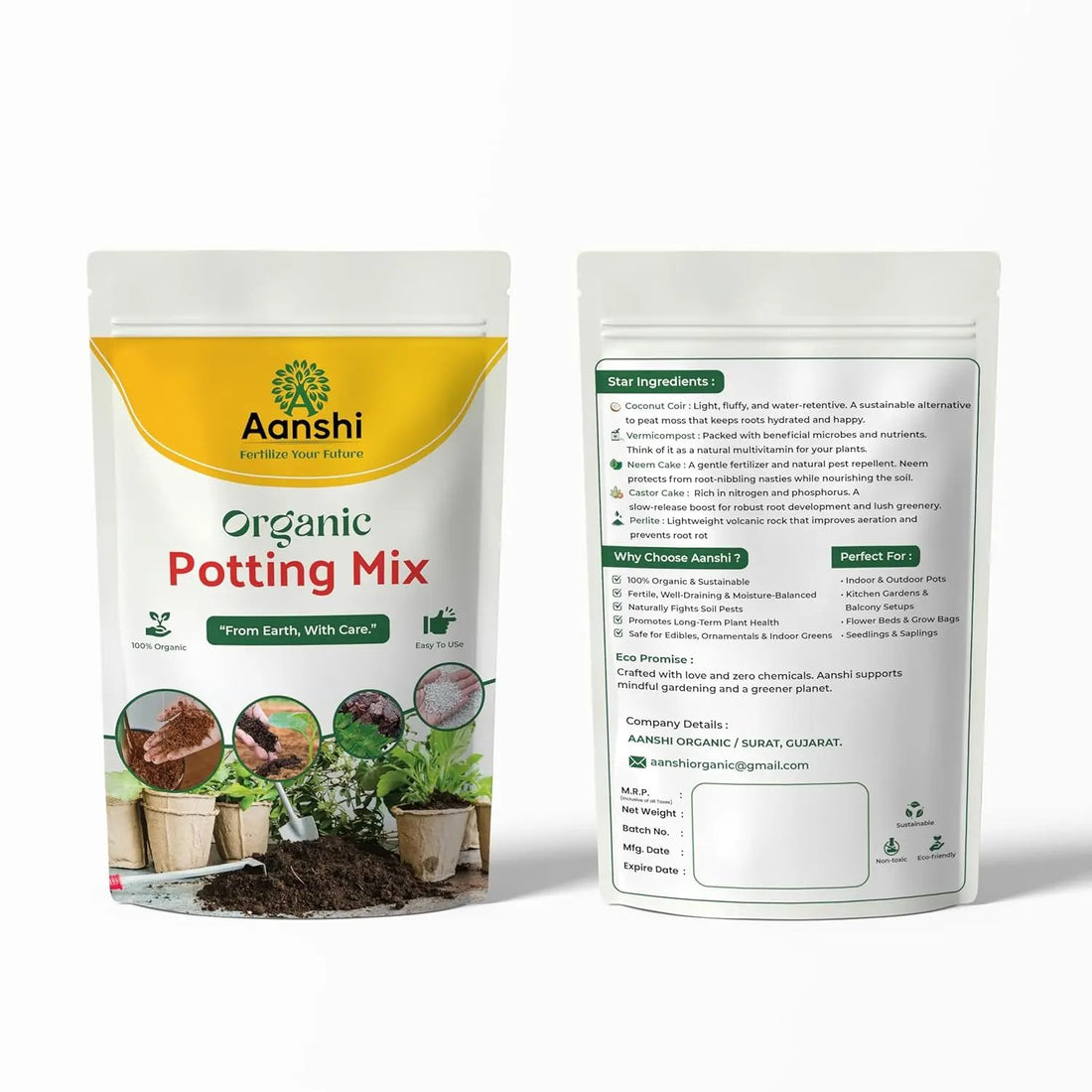 Aanshi Organic Potting Mix with Cocopeat, Vermicompost & Neem – Natural Fertile Soil for Healthy Growth (Pack of 1)